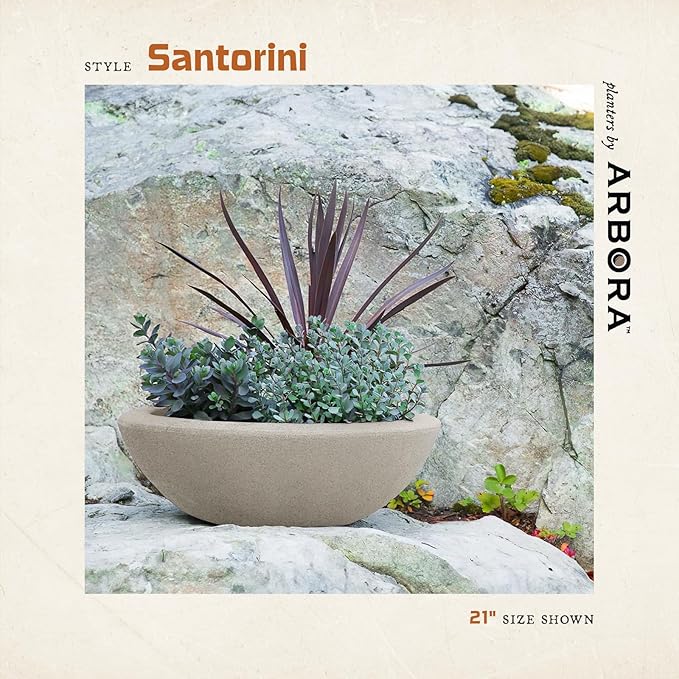 ARBORA 26" Santorini Bowl 2-Pack with Classic Cream Finish - Polyresin Indoor and Outdoor Planter2, Durable, Weatherproof, Lightweight, Large Plant Pots for Patio, Garden, Deck, Entryway