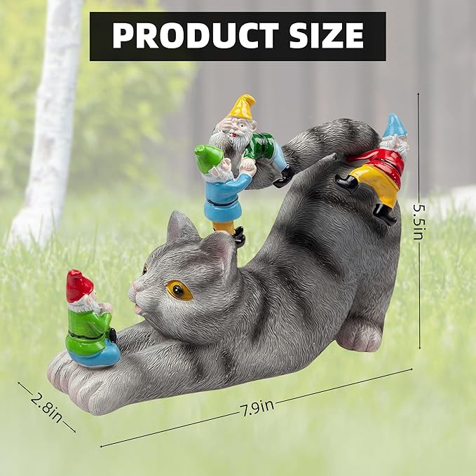 Cat Gnomes Garden Statues,Cat Sculpture Decorations Outdoor Lawn & Yard Figurine,for Women Mother Kids,Cat Lover Gifts,Patio, Balcony, Yard, Lawn Ornament