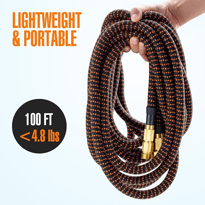 100 ft Expandable Garden Hose, 2025 New Kink Free Flexible Water Hose 100ft with 10 Pattern Spray Nozzle, Leakproof Solid Brass Connectors, Retractable Latex Core, Lightweight Expanding Hose