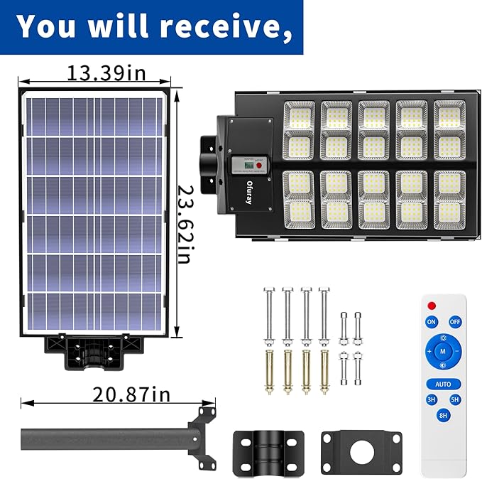Ofuray Of-6000W Solar Street Lights Outdoor,400000Lm Solar Streets Light Parking Lot Lights Commercial Dusk to Dawn, 6500k Waterproof Led with Remote Control Motion for Street,Court,Barn