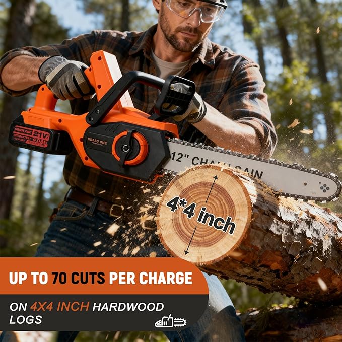 12-Inch Brushless Cordless Chainsaw, Electric Chainsaw with 49.6 FT/S Chain Speed & 42V (2 x 21V MAX) 4.0Ah Batteries with Power Display, Auto Oiling, Wood Cutting & Tree Trimming, Power Gift For Dad