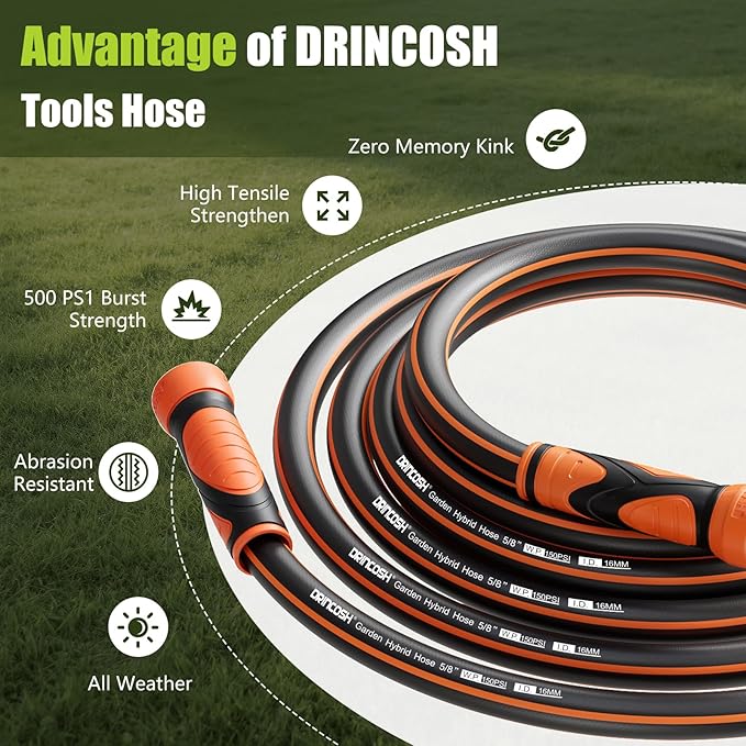 100FT Garden Hose Heavy Duty x 5/8", Lightweight Flexible Water Hose with Nickel-plated Fittings, Kink-Free, Leak-Proof, Easy Storage for Yard Lawn Care Male to Female