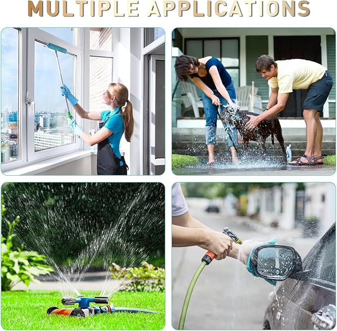 Dalmbox Garden Hose Splitter 2 Way With Long Handle, Garden Hose Adapter with 2 Pcs Garden Hose Coiled Spring Protectors and 6 Rubber Washers