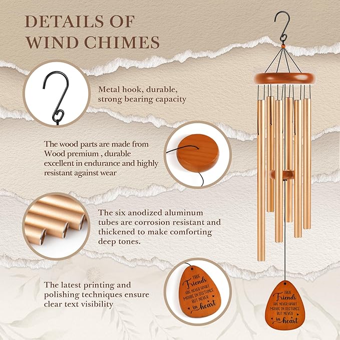 Aurahouse Best Friend Birthday Gifts for Women Men, 36'' Friend Wind Chimes, Bestie Friendship Gifts for Women, Long Distance Gift for Best Friend Woman on Mothers Day