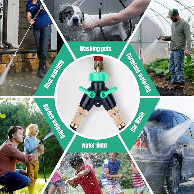 2 Pack Garden Hose Splitter 2 Ways Water Hose Splitter Heavy Duty Plastic 3/4" Hose Y Splitter Outdoor Faucet Splitter with Leak Proof Tape and 4 Extra Rubber Gaskets