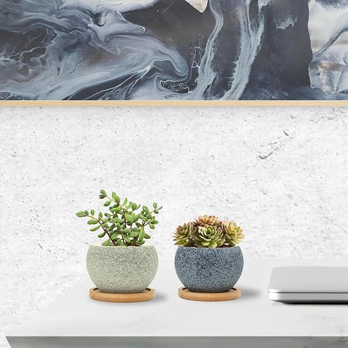 3 inch Ceramic pots for Plants, Small Succulent Pots Set with Drainage, 6 Pack Flower Pot for Indoor Plant, Planters for Little or mini Cactus 2 inches Plants (Green/Black)