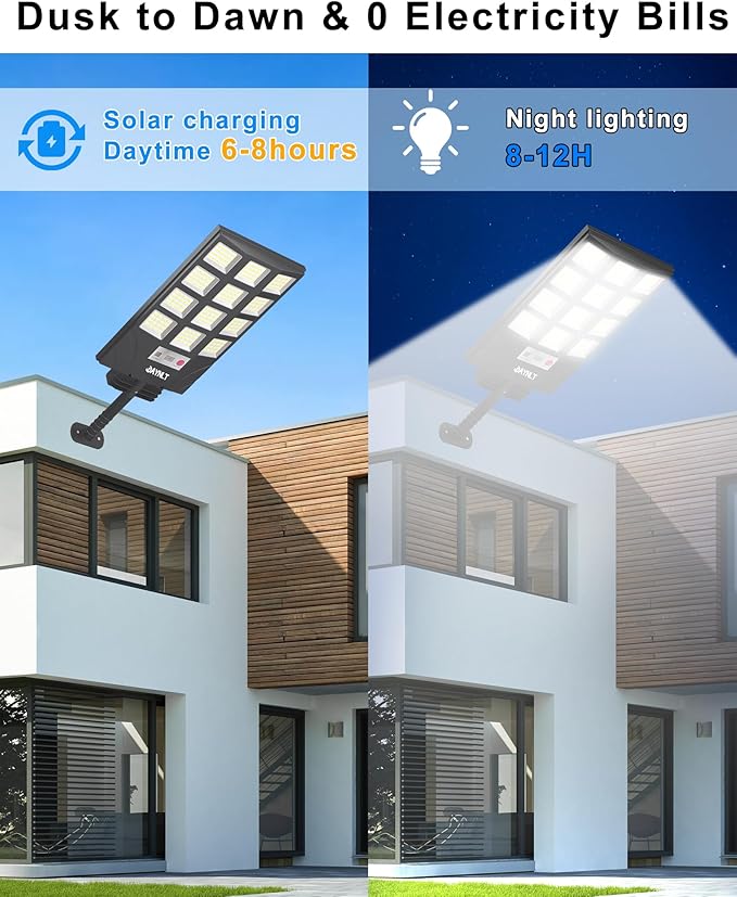 JAYNLT Solar Lights for Outside, 5 Lighting Modes Solar Flood Security Light with Motion Sensor & Dusk to Dawn&Remote, 6500K Street Lamps for Yard Garden,Shop - 4PACK