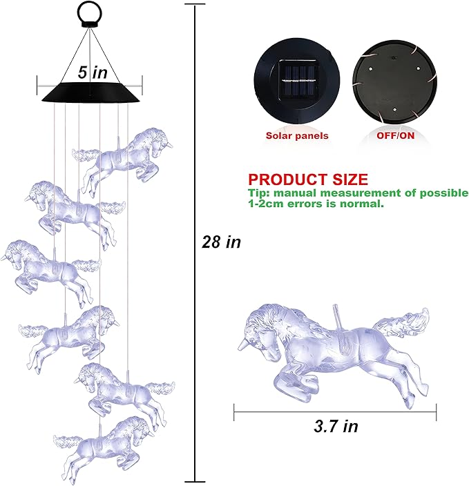 Solar Horse Wind Chimes, Color Changing Horses Wind Chime, Waterproof Solar Horse Lights, Romantic Solar Powered Horse Wind Chimes, Home, Yard, Balcony, Outdoor, Garden Decoration Gifts, Gifts for Mom