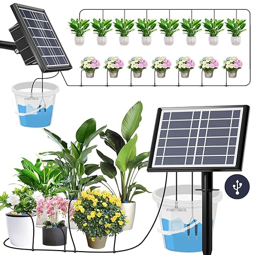 49FT Solar Drip Irrigation Kit System, 900ml/min Garden Watering System,3W 3000mAh Larger Capacity,Automatic Raised Bed Watering System for 15 Potted Plants