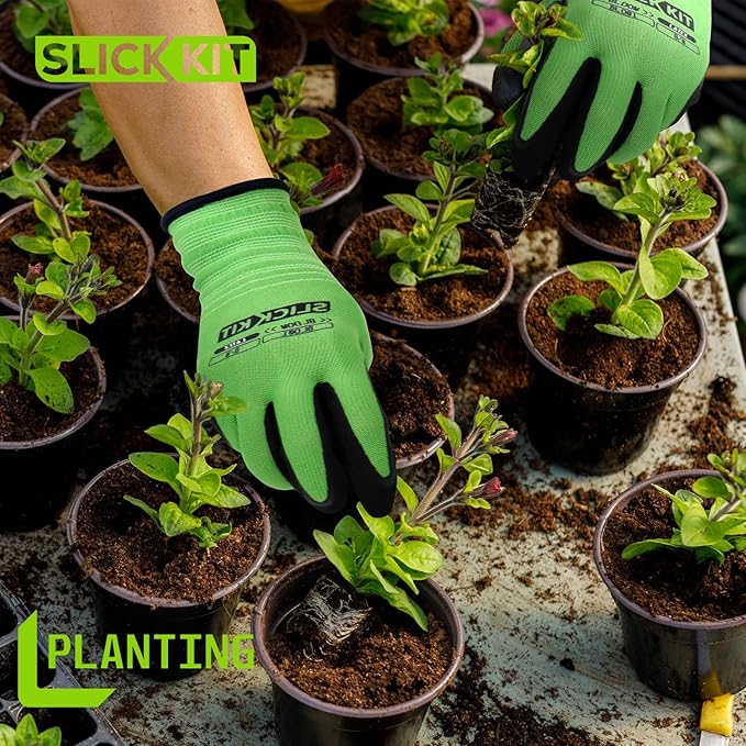 Gardening Gloves for Women & Men, Breathable Garden Gloves Rubber Coated for Garden, Yard, 6 Pairs, White & Green