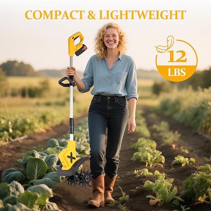 Cordless Electric Tiller, 270RPM High Speed Cordless Tiller, with 2 * 4.0Ah /21V Batteries & Charger, 9In Tilling Width and 6.6In Depth Garden Rototiller for Lawn/Gardening/Soil Cultivation
