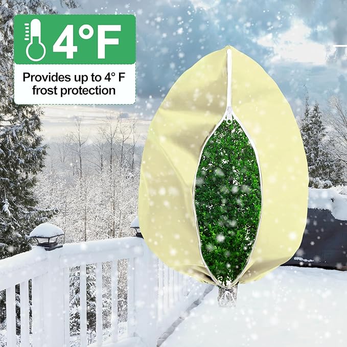 Plant Covers for Winter Tree Covers Freeze Protection, 78.7" X 94.4" Large Frost Blankets for Outdoor Plants with Zipper Drawstring, Fig Tree Plant Jacket Covers Cold Weather Protection Bags