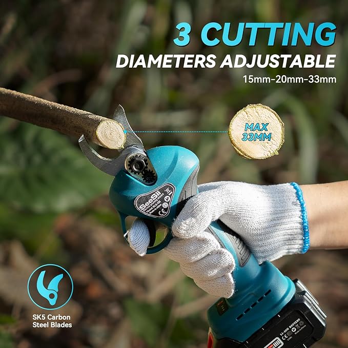 SEESII 4-in-1 Pole Saw & Pruning Shears Combo Kit, 6 Inch Mini Chainsaw for Tree Trimming, Battery Powered Chain Saw with Extension Pole, Limb Branch Cutter Pruner with 2 x 4000mAh Batteries