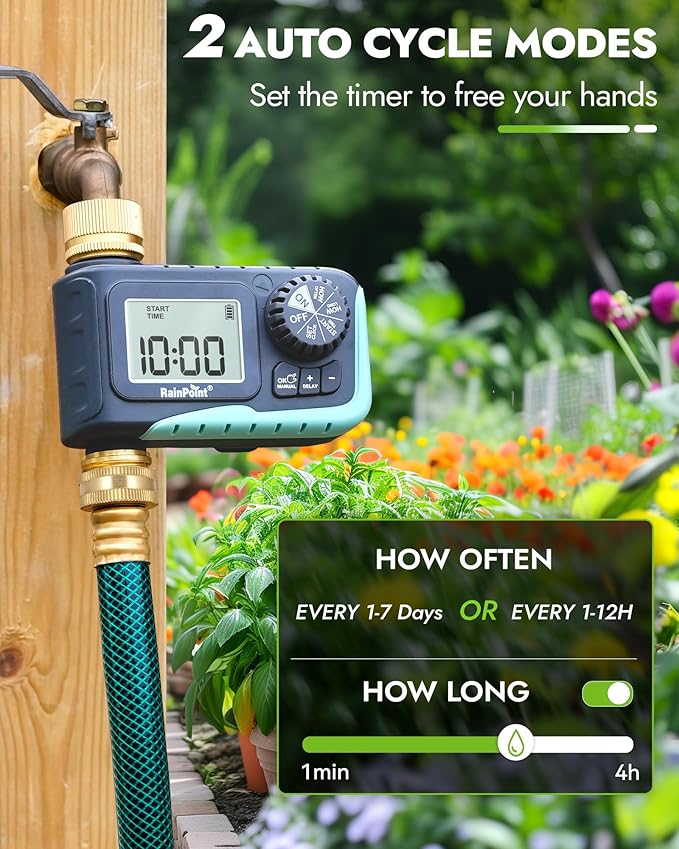RAINPOINT Sprinkler Timer with Brass Inlet & Outlet, Programmable Hose Timer for Garden Soaker Hose with Rain Delay/Manual Watering System, Digital Drip Irrigation for Yard, Lawn(2PCS)
