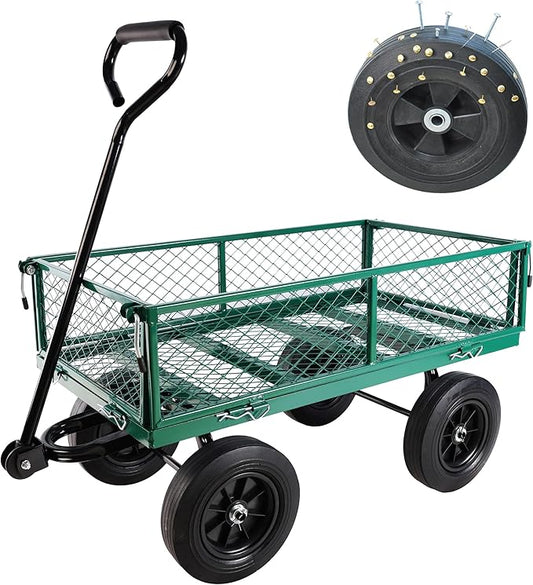 Wagon with Removable Sides Can be Used in Farms, Warehouses etc l Garden Dump cart- A Must-Have for Your Dream Garden Garden Essential- Dump cart Solid Wheels (Green Solid Wheels)
