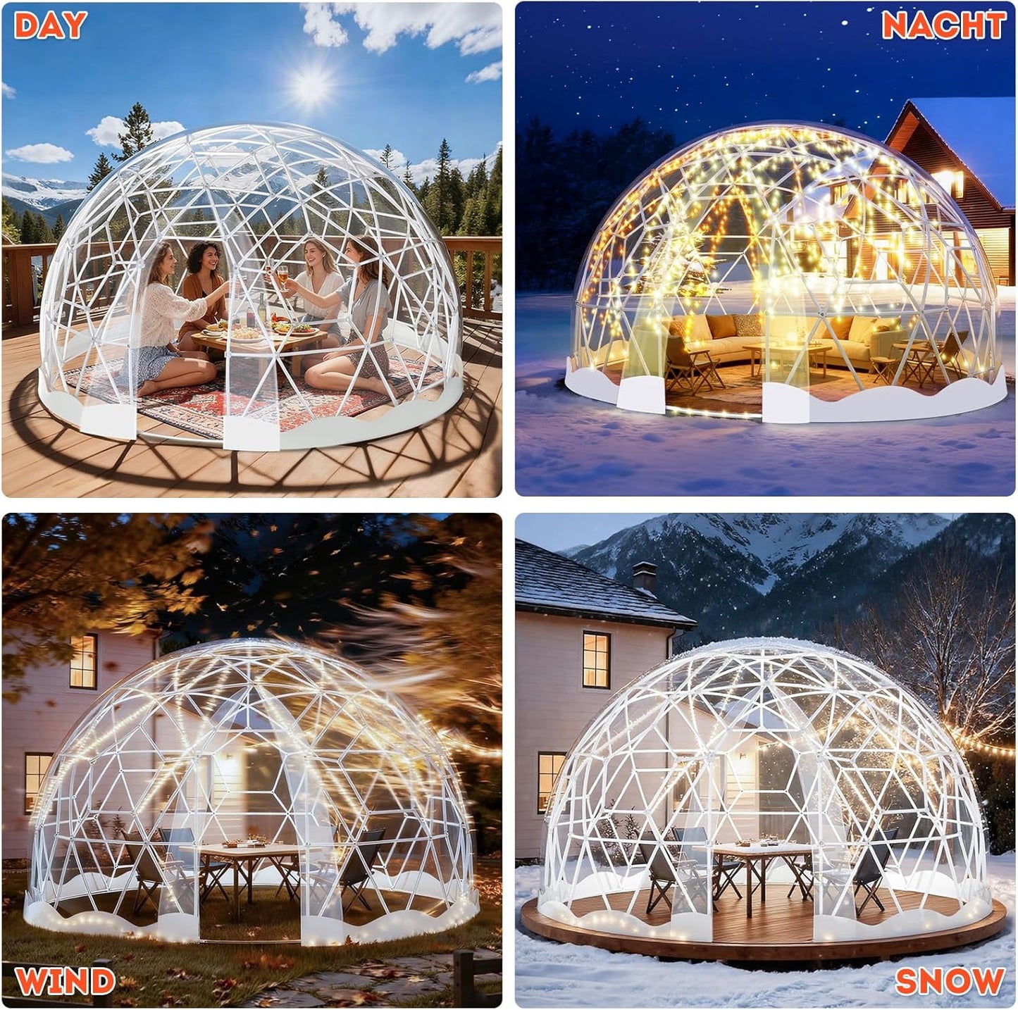 Garden Dome Bubble Tent House Outdoor, Upgraded Geodesic Dome Greenhouse with Transparent PVC Cover, Weatherproof Greenhouse Suitable for Patio (WHITE-12FT)