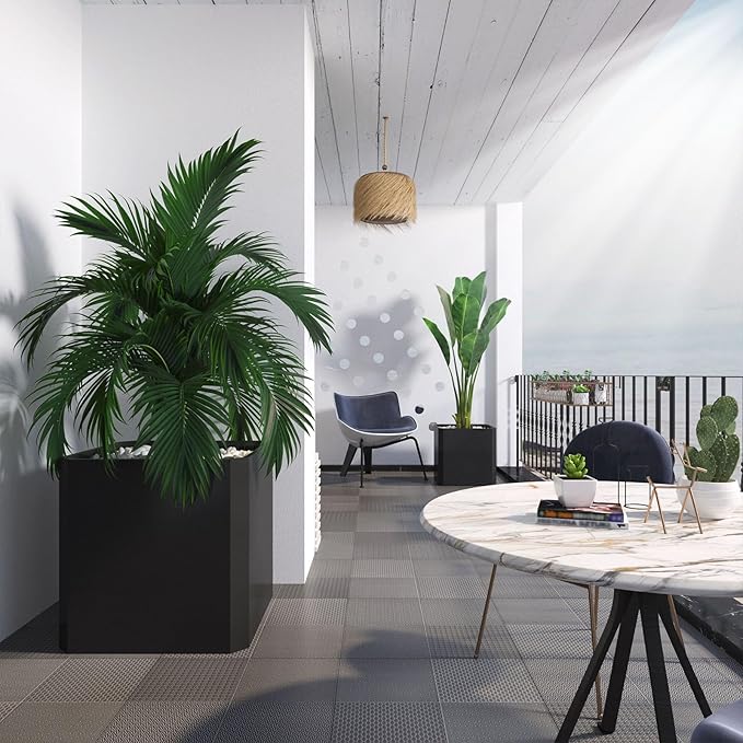 Metal Planter Box-26 L X26 W X26 H-Steel Planters for Outdoor Plants, Large Square Planter Box, Heavy Duty Black Metal Planter Pot for Patio, Deck, Garden, Yard, Drainage Holes, Easy Assembly