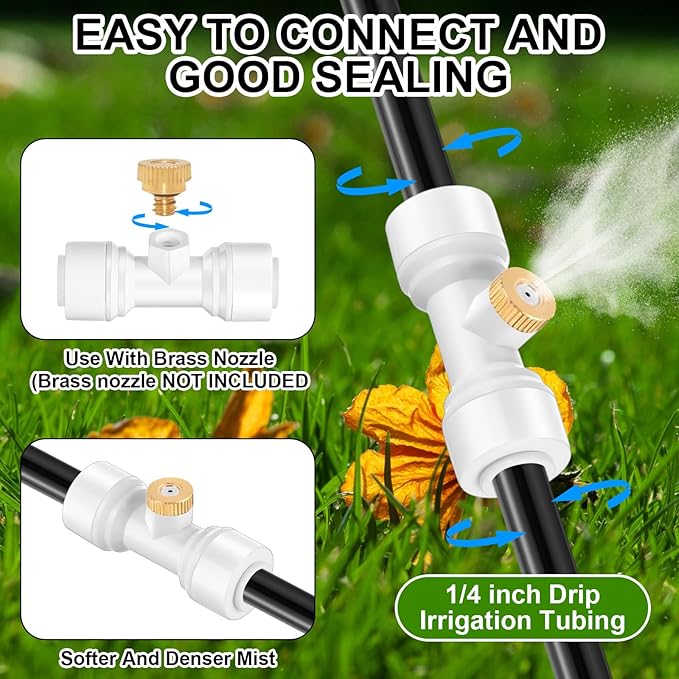 30 Pcs 1/4" Drip Irrigation Tee Connectors for Tube Quick Connect Parts Fittings for 1/4 Inch(6.35mm) Irrigation Tubing or Sprinkler(White,Misting Nozzle)