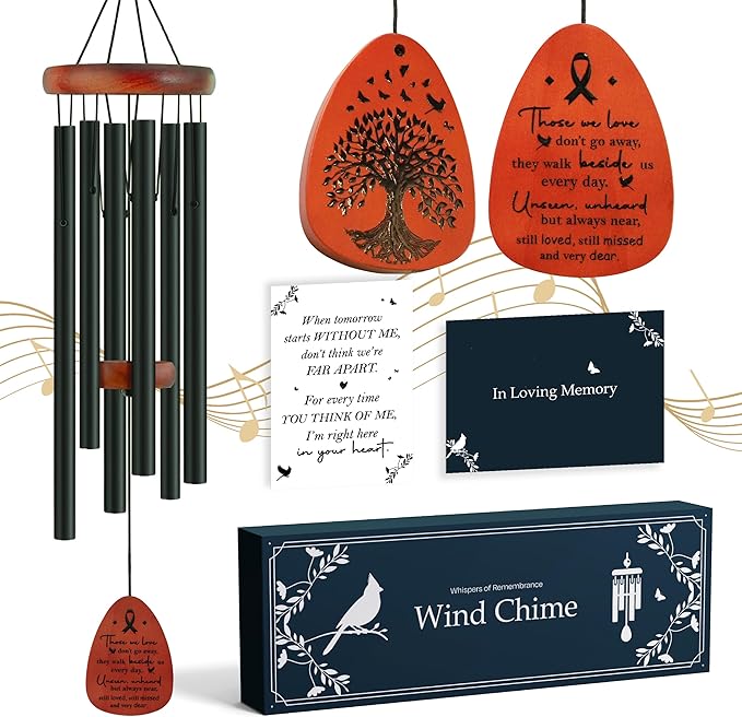 Sympathy Wind Chimes 37 inches Funeral Gift with Premium Packaging and Sympathy Card Memorial for Loss of a Loved One, Outdoor Bereavement Mom Dad Family