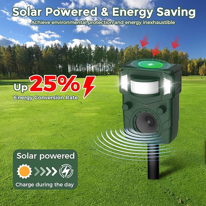 2025 Upgraded Solar Ultrasonic Animal Repellent Outdoor – Motion Activated Deer, Squirrel, Cat, Raccoon, Dog & Bird Deterrent Ultrasonic Sweep for Yard, Garden, Farm