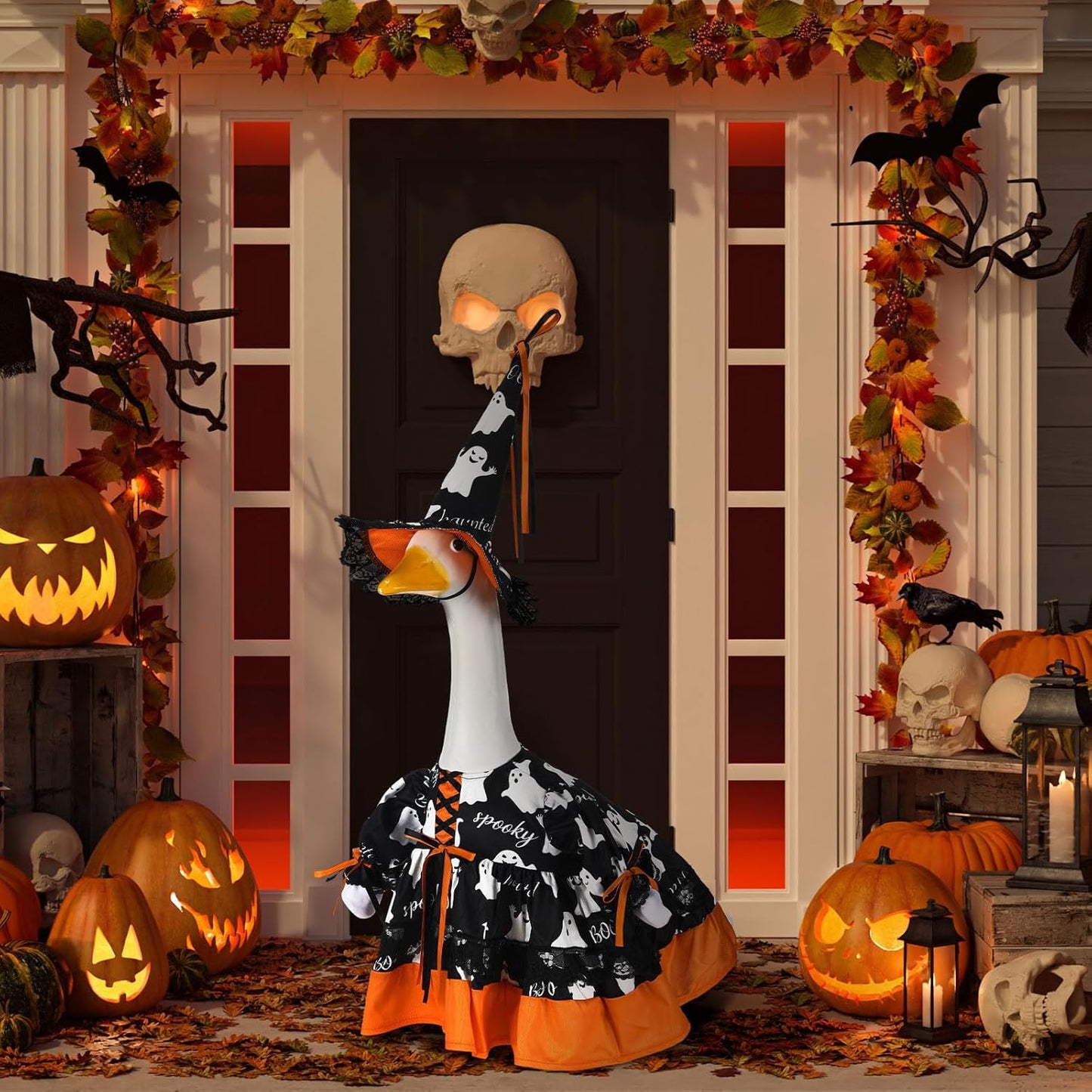 Suzile Halloween Goose Outfit Clothes for 23 Inch High Cement or Plastic Geese Ghost Lawn Porch Goose Clothes Halloween Costume