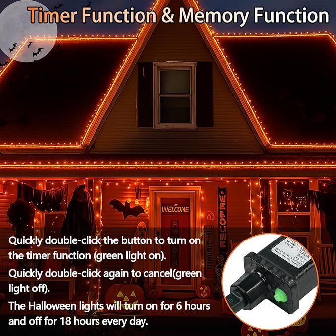 Upgraded Connectable 200 LED Halloween String Lights Outdoor Indoor, 66FT Orange Halloween Decorations Lights 13 Modes, Waterproof Twinkle Fairy Lights Plug in Clear Wire for Tree, Bedroom Decoration