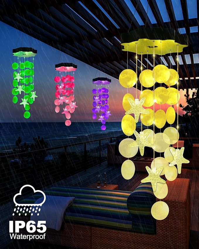 Toodour Solar Wind Chimes for Outside, Shells Light Gifts for Mom Grandma Women Wife Girls, Waterproof Solar Outdoor Decorative Mobile Light for Holiday Garden Porch Yard Outdoor Decor (Warm White)