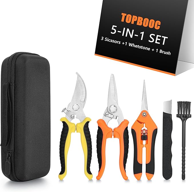 3-pack Garden Pruning Shears Set with Stainless Steel Blades, Bypass Pruners, Handheld Secateurs, Tree Trimmers, & Scissors Whetstone,a Clean Brush and a Hard Case, Ideal for trimming, pruning