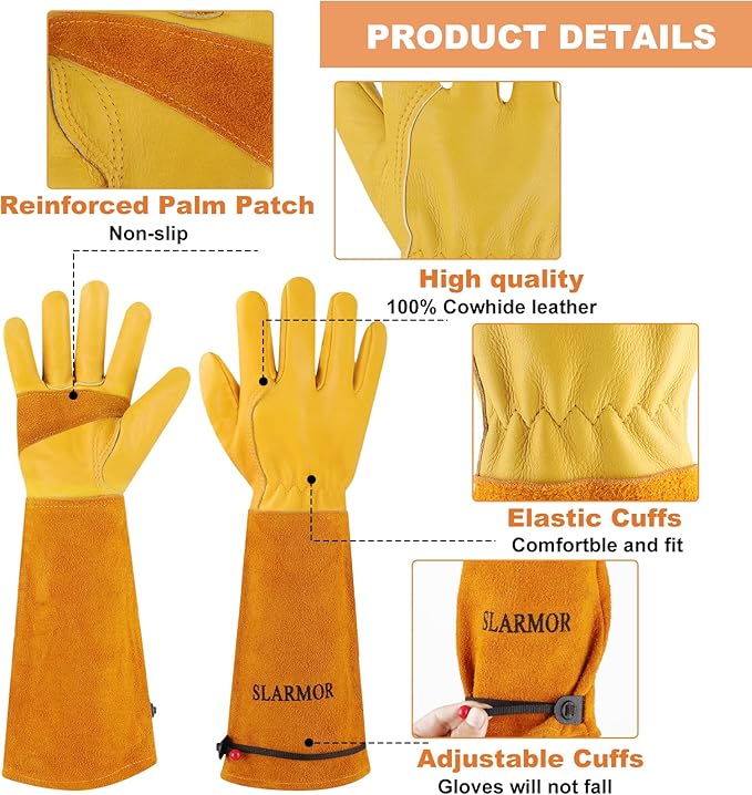Long Gardening-Gloves Women/Men-Thorn proof Rose Pruning Heavy Duty Gauntlet-S