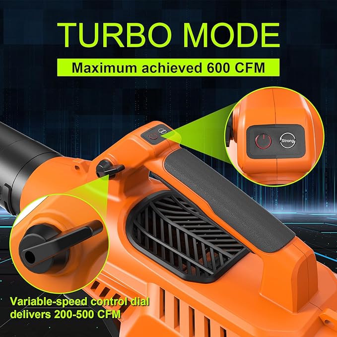 Leaf Blower Cordless with Battery - 40V Powerful Electric Leaf Blower, 600CFM &180MPH and Variable-Speed with 5.0Ah Battery and Charger for Lawn Care, Patio, Dust, Blowing Leaves (Orange)