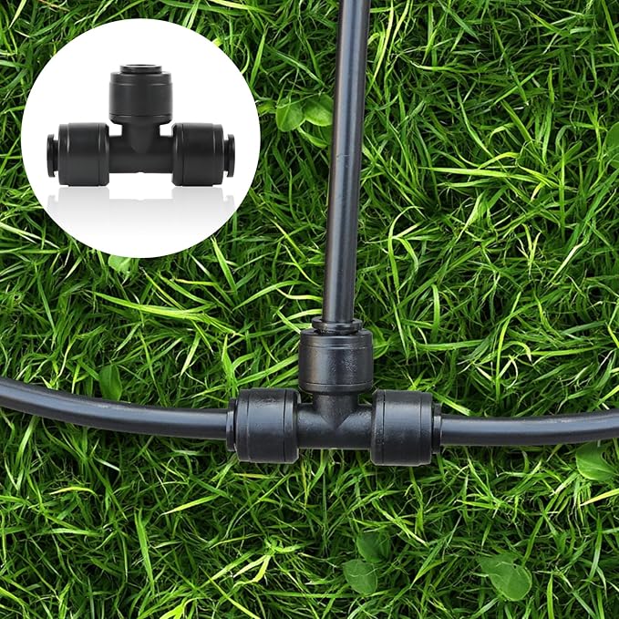 30Pcs 1/4'' Drip Irrigation Tee Connectors with 4Pcs Plugs, Kalolary Drip Irrigation Fittings for 4/7mm Irrigation Tubing 3 Hose Quick Connectors Leak Free Splitter Fitting for Water Irrigation System
