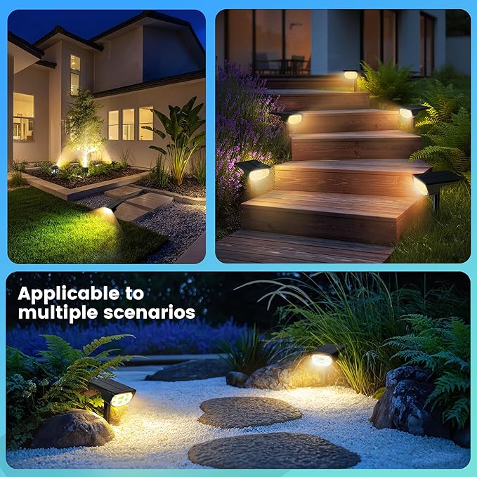 Solar Spot Lights Outdoor IP68 Waterproof, Ultra-Bright Performance,Simple Modes for Easier Operation, Auto On/Off,Solar Powered Landscape Lights for Garden, Yard, Pathway (Warm White, 6 Pack)