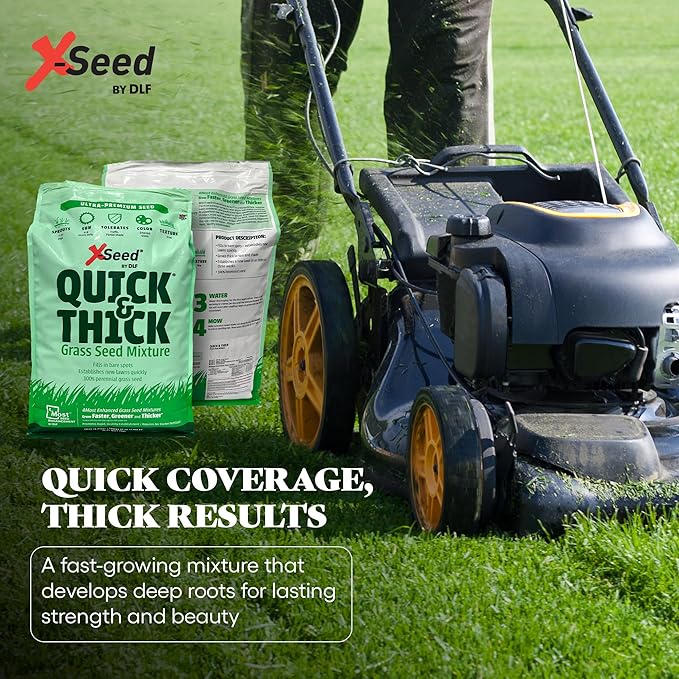 X-Seed Ultra Premium Quick And Thick Lawn Seed Mixture – Rapid Germination for Any Lawn, Dense Coverage in Sun To Shade, High-Traffic Areas, Fescue, Kentucky Blue, & Perennial Ryegrass Blend, 20lb Bag