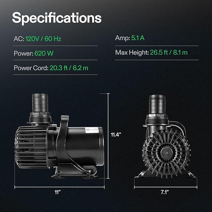 VIVOSUN 9000 GPH Submersible Water Pump 620W Pond Pump Ultra Quiet Aquarium Pump with 26.5FT. Lift Height for Pond Waterfall, Fish Tank, Statuary, or Hydroponics