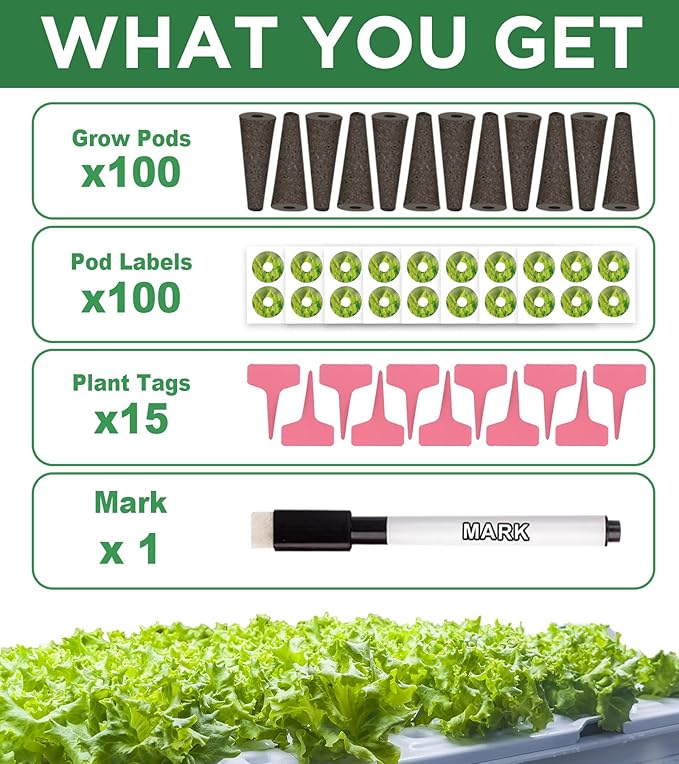 216 pcs Seed Pods Kit for Aerogarden, Grow Sponges for Hydroponics Growing System, Grow Pods for Aerogarden Kit with 100 Hydroponic Grow Sponges, 100 Pod Labels, 15 Plant Tags, 1 Mark Pen, Pink