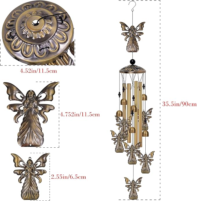 Bronze Angels Wind Chimes Decor, Mobile Blessing Wind Bells Decorate, Sympathy Wind Catcher, Memorial Gifts for Mom,Grandma,Woman (Housewarming/Outside/Indoor/Home/Room/Porch/Yard/Garden Decoration)