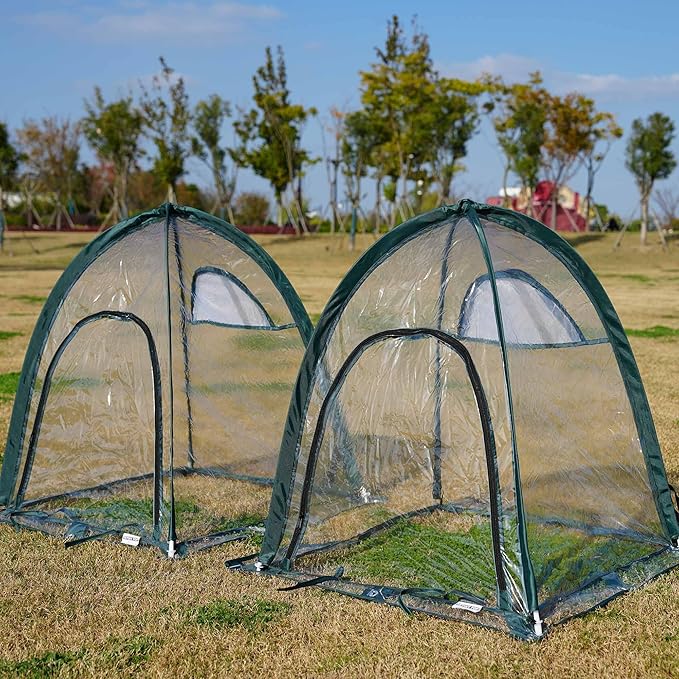 2pcs Quick Set up Mini Greenhouse Portable Small PVC Cover for Garden Flower and Flowerpot Cold Frost Protector Portable Carry Bag with 8 Stakes (PVC (28" L x 28" W x 32" H))