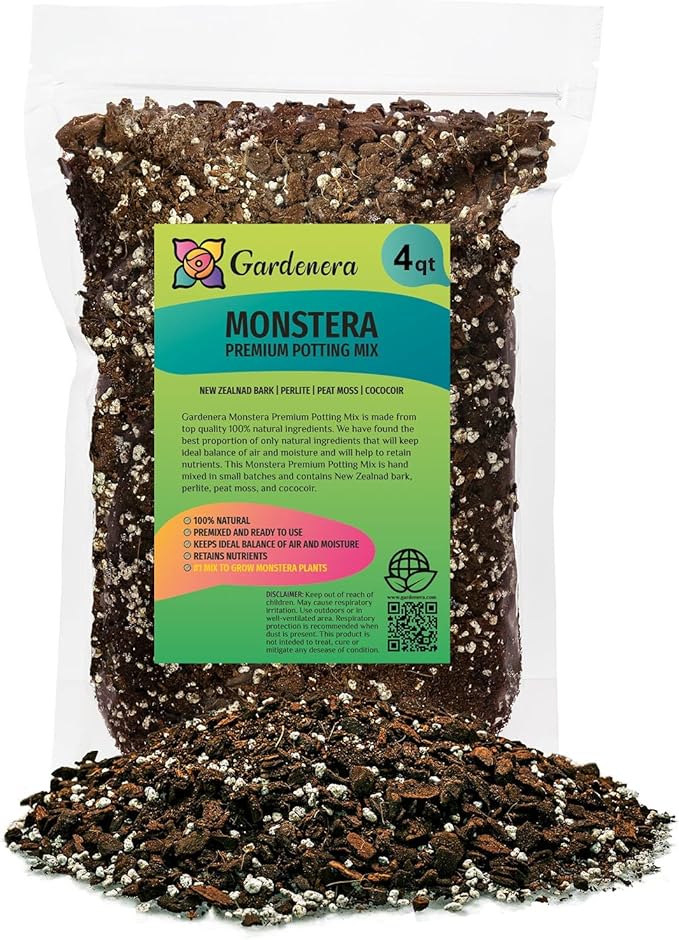 Gardenera Premium Monstera Potting Soil - Quick Drain Potting Soil for Growing and Repotting Monstera Deliciosa/Swiss Cheese Plant - 4 Quart Bag