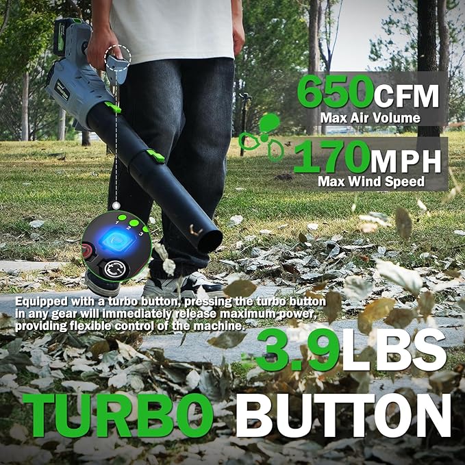 Leaf Blower Cordless,2 x 21V 7.8Ah Battery and Charger, with 650CFM Electric Cordless Leaf Blower, 5-Variable Speed & Turbo Mode, Blowers for Lawn Care