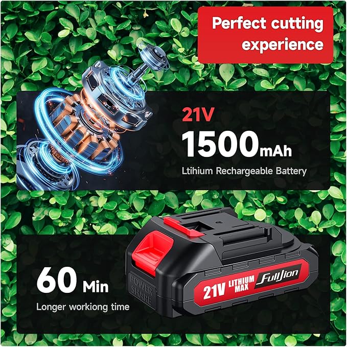 Hedge Trimmer Cordless,2 in 1 Hedge Shrub Grass Shears,21 V Electric Hedge Trimmer Grass Cutter Bush Trimmer with 2 PCS Rechargeable Battery for Garden, Lawn, Yard (Red)