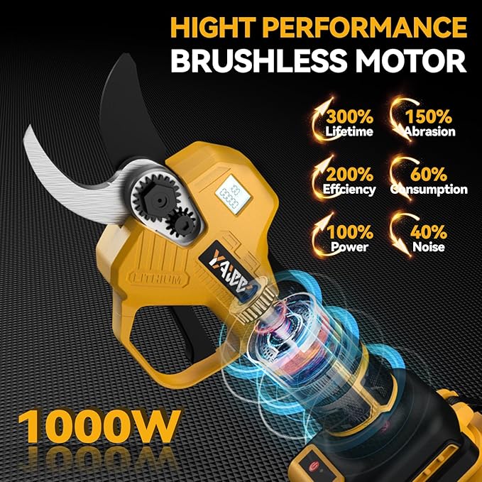 Brushless Electric Pruning Shears for DeWalt 20V Battery, Portable Cordless Pruning Shears with LCD Display&SK5 Blades, Adjustable Cutting Diameter 0.8-1.2 Inch for Gardening Tree Pruning(NO Battery)