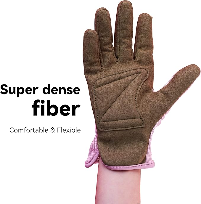 CYRUS Gardening Gloves for Women Ladies, Leather Garden Gloves Men with Grip, Work for Weeding, Digging, Pruning, Large Size, Pink