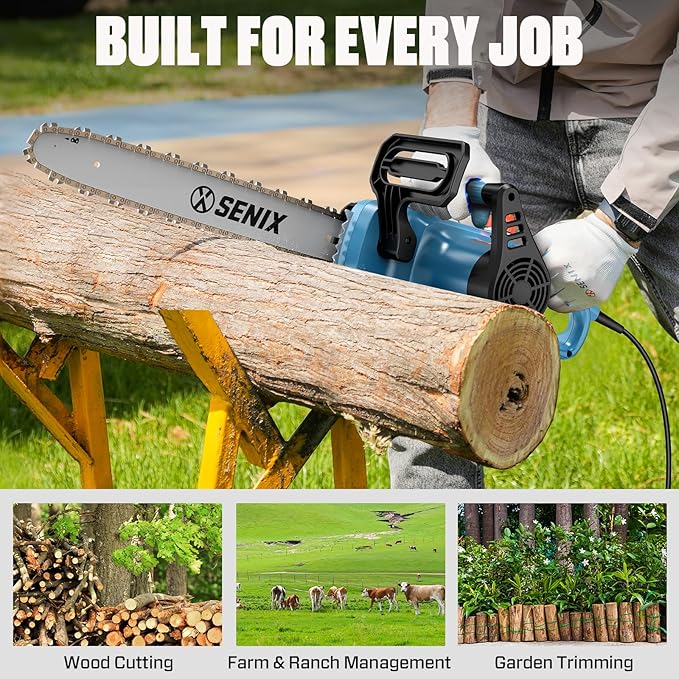 SENIX Electric Chainsaw, 14" Corded Chainsaw,10 Amp Chain Saw for Wood Cutting, Tree Trimming, Garden Tool for Pruning, Branch Cutting, Yard, Fathers Day Gift for Men,Gardener, CSE10-L