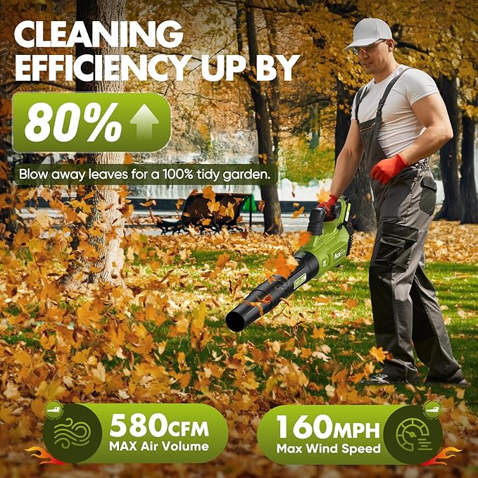 Leaf Blower Cordless - 2025 Update 150000RPM & 3 Speed Levels Electric Leaf Blower with 2 x 4.0Ah Battery and Charger, Extension Tube Blower for Lawn Care, Yard, Garage, Blowing Leaves, Dust or Snow