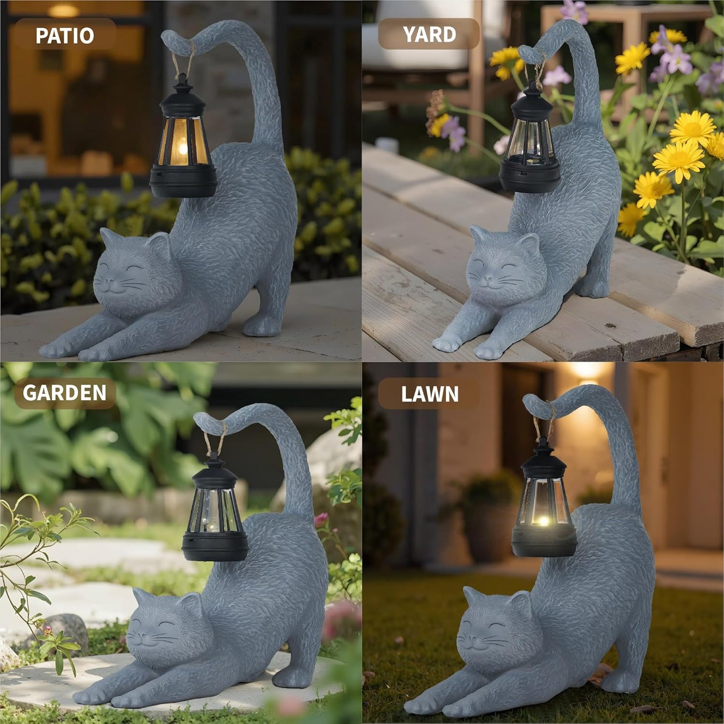 Solar Garden Statues Cat Figurine, Solar Yard Decorations Lawn Ornaments Yard Art Porch Patio Balcony, Cute Housewarming Gifts and Cute Birthday Gifts for Women Mom Grandma