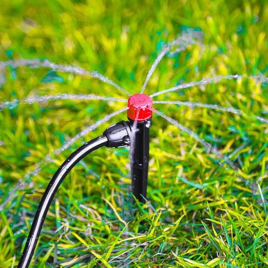 20 Pieces Drip Irrigation Emitters, Adjustable 360 Degree Drip Stream Emitters on 5" with Stake for 1/4" Drip Irrigation Tubing Irrigation 8 Hole Stream Drippers for Garden Watering System