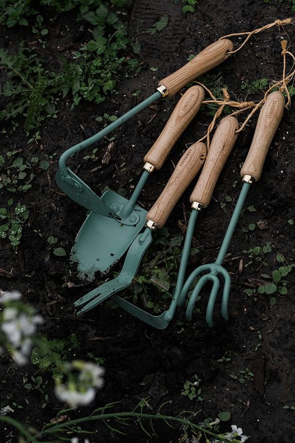 Barebones Cultivator - Weed Remover Tool - Garden Rake and Weeding Tool for Yard Work - Stainless Steel Cultivator for Raking Soil (Ash/Mint)