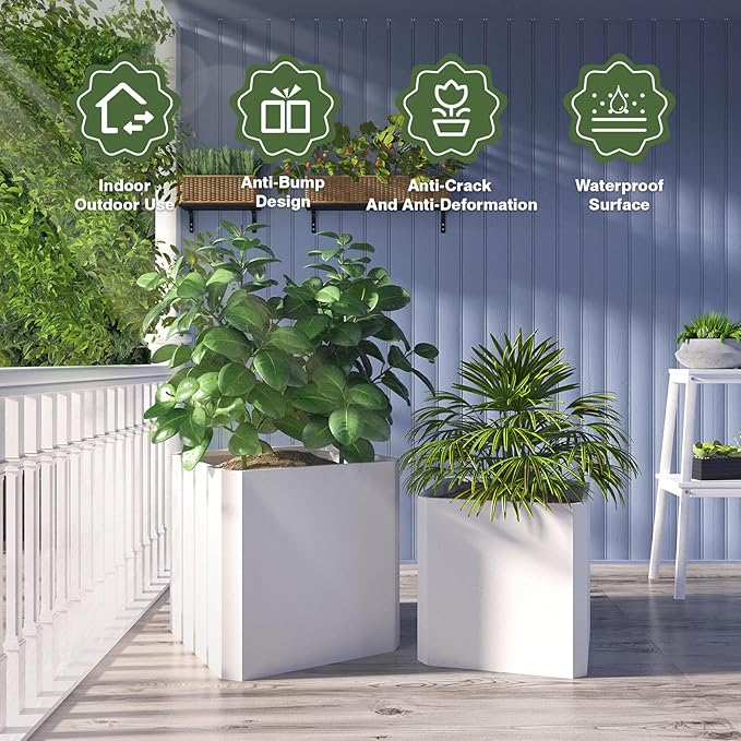 Steel Planter Box-24"x24"x24"-Large Square Planter Box-Outdoor Indoor-Cube Steel Planter Heavy Duty White Metal Planter Flower Pot Commercial Residential for Home Garden Porch Hotel Patio