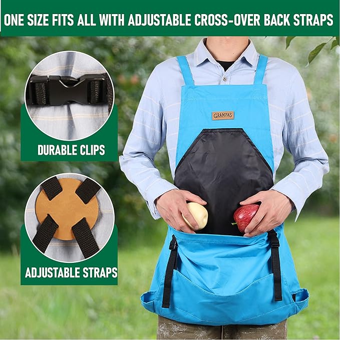 Grampa's Garden Apron - Cross Back Gardening Apron With Pockets For Women & Men | Harvest Apron with Large Kangaroo Pouch