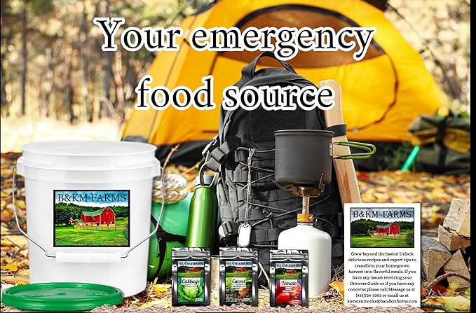 Survival Seed Vault: 50 Varieties, 50,000+ Non-GMO Heirloom Seeds - 5+ Year Supply in Secure Bucket + Growing Guide by B&KM Farms (1)